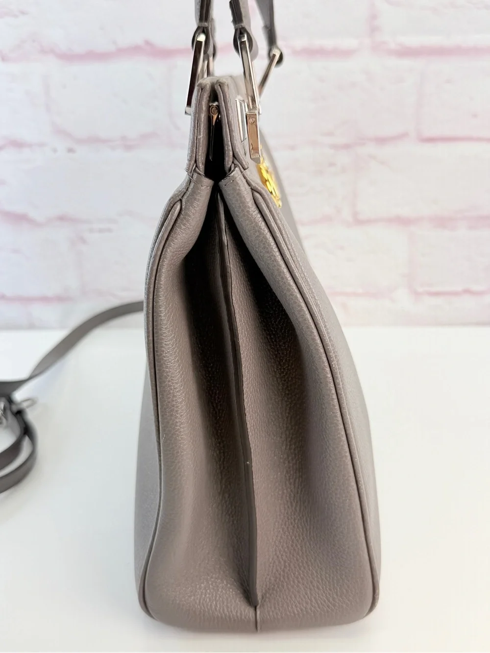 Gucci Zumi Grey Leather Top-Handle Satchel Gold Hardware
